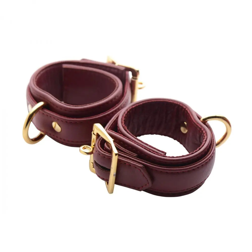 Strict Leather Luxury Bondage Cuffs Burgundy Locking Wrist Cuffs  Restraints and Cuffs