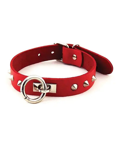 Studded BDSM Collar with O Ring Red Bondage Collar  Collars and Leads