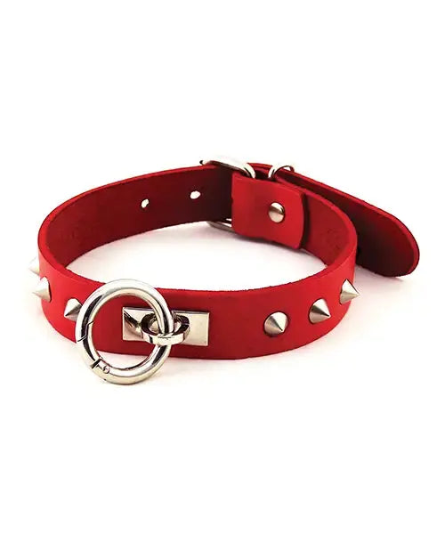 Studded BDSM Collar with O Ring Red Bondage Collar  Collars and Leads