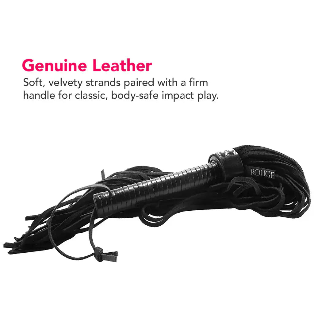 Suede Flogger - Suede with Leather Handle Black  Fetish - Whips Crops & Paddles