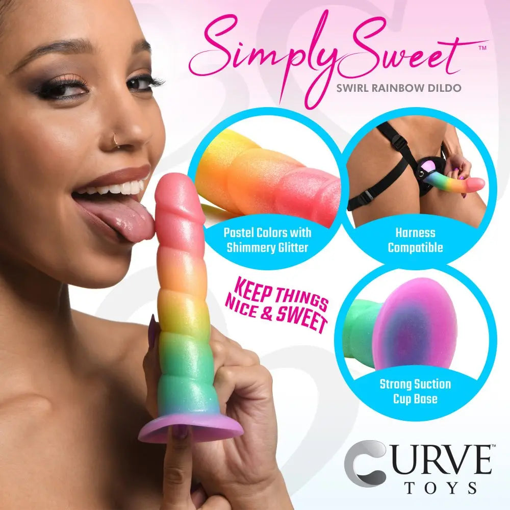 Swirl Silicone Rainbow Dildo Sex Toy  Suction Cup Dildos