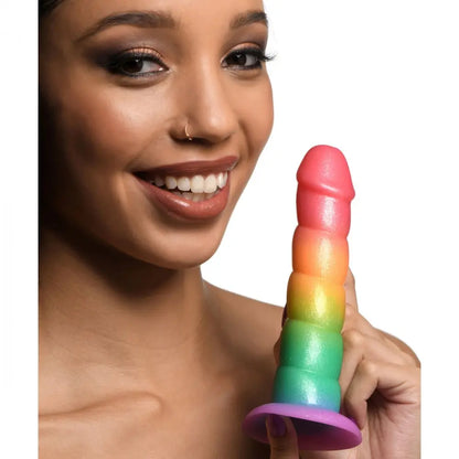 Swirl Silicone Rainbow Dildo Sex Toy  Suction Cup Dildos