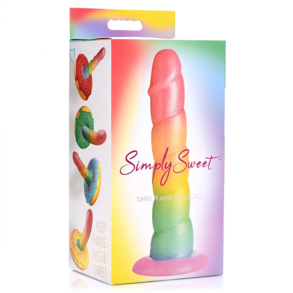 Swirl Silicone Rainbow Dildo Sex Toy  Suction Cup Dildos