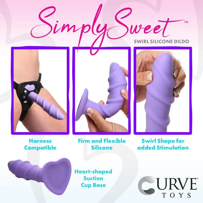 Swirl Textured Suction Cup Dildo Sex Toy Silicone Purple Dildo  Dildos
