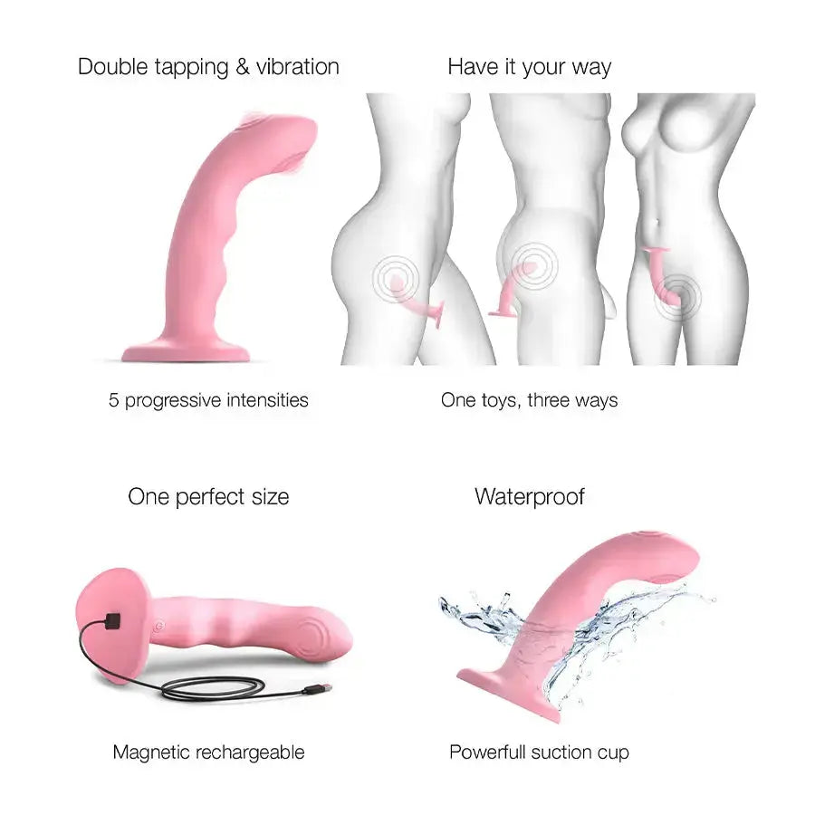 Tapping Dildo Wave Curved Vibrating Dildo – Coral Pink  Curved Dildo