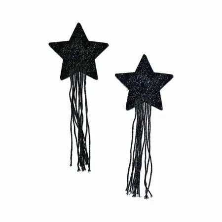 Tassel Pasties: Black Sparkle Star Pastease with Long Fringe Nipple Pasties  Lingerie - Pasties and Tassels