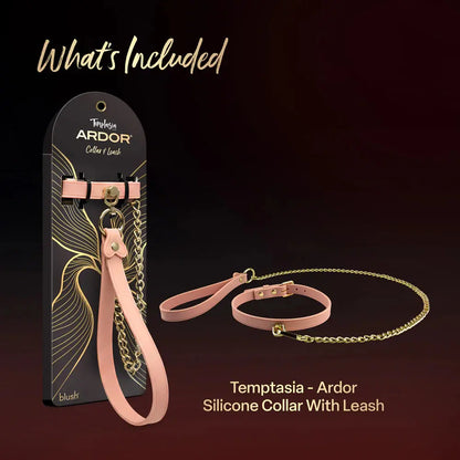 Temptasia Ardor Bondage Collar and Leash - Pink Silicone  Collars and Leads