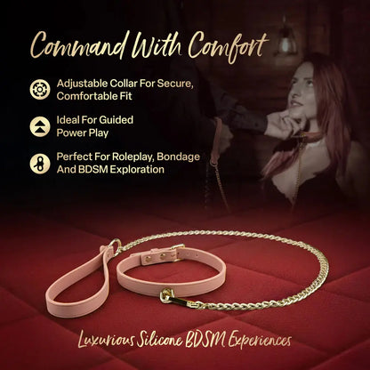 Temptasia Ardor Bondage Collar and Leash - Pink Silicone  Collars and Leads