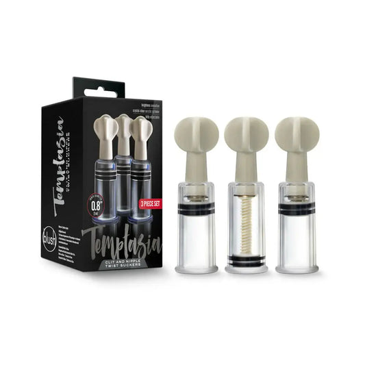 Temptasia Clit and Nipple Twist Suckers 3-Piece Set Clear  Fetish - Nipple Clips Clamps & Suckers