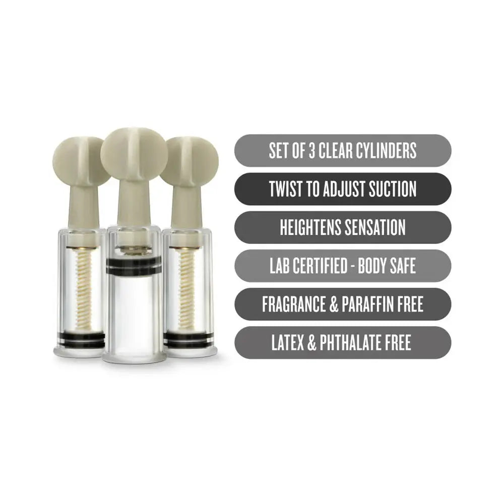 Temptasia Clit and Nipple Twist Suckers 3-Piece Set Clear  Fetish - Nipple Clips Clamps & Suckers