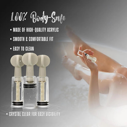 Temptasia Clit and Nipple Twist Suckers 3-Piece Set Clear  Fetish - Nipple Clips Clamps & Suckers