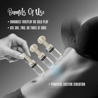 Temptasia Clit and Nipple Twist Suckers 3-Piece Set Clear  Fetish - Nipple Clips Clamps & Suckers
