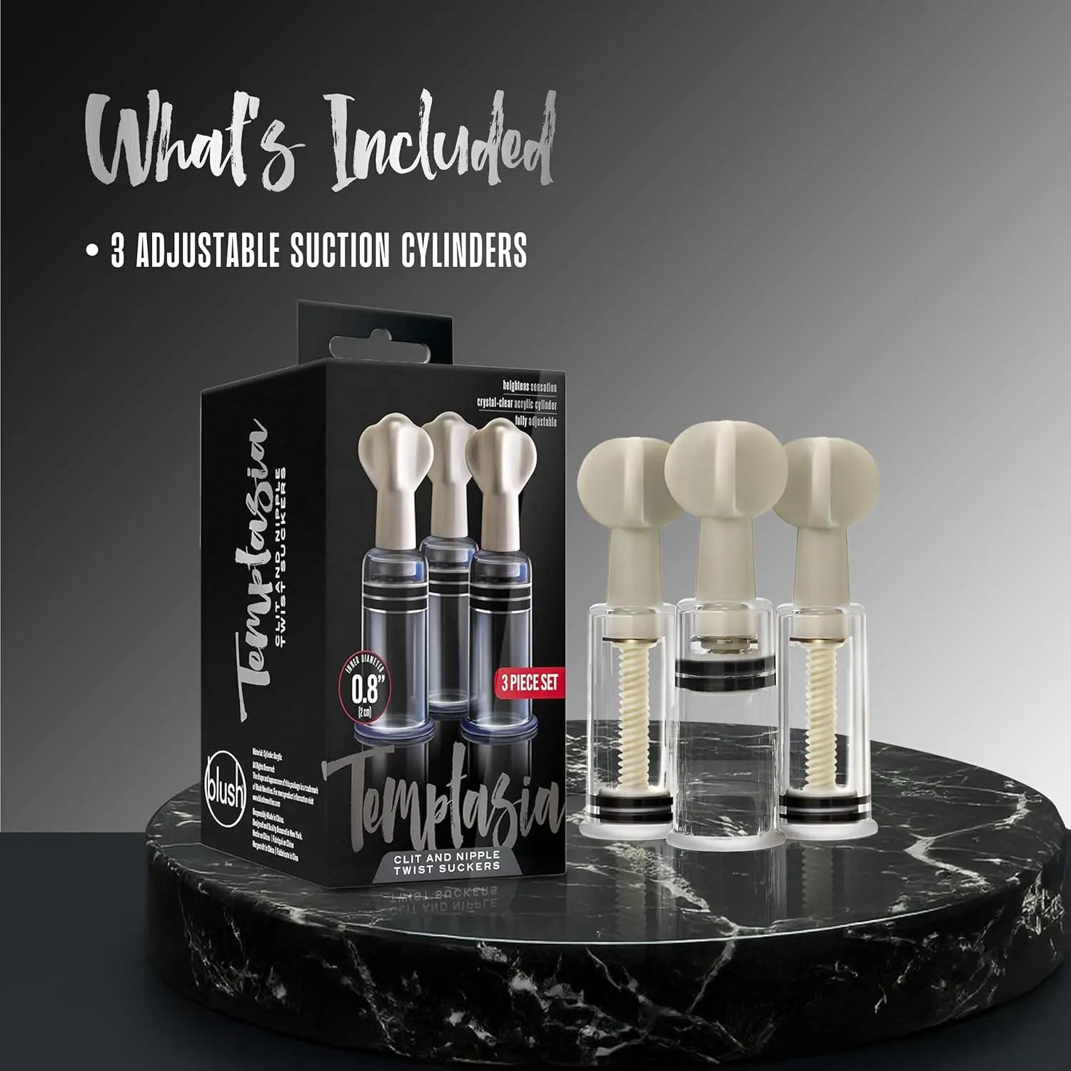 Temptasia Clit and Nipple Twist Suckers 3-Piece Set Clear  Fetish - Nipple Clips Clamps & Suckers