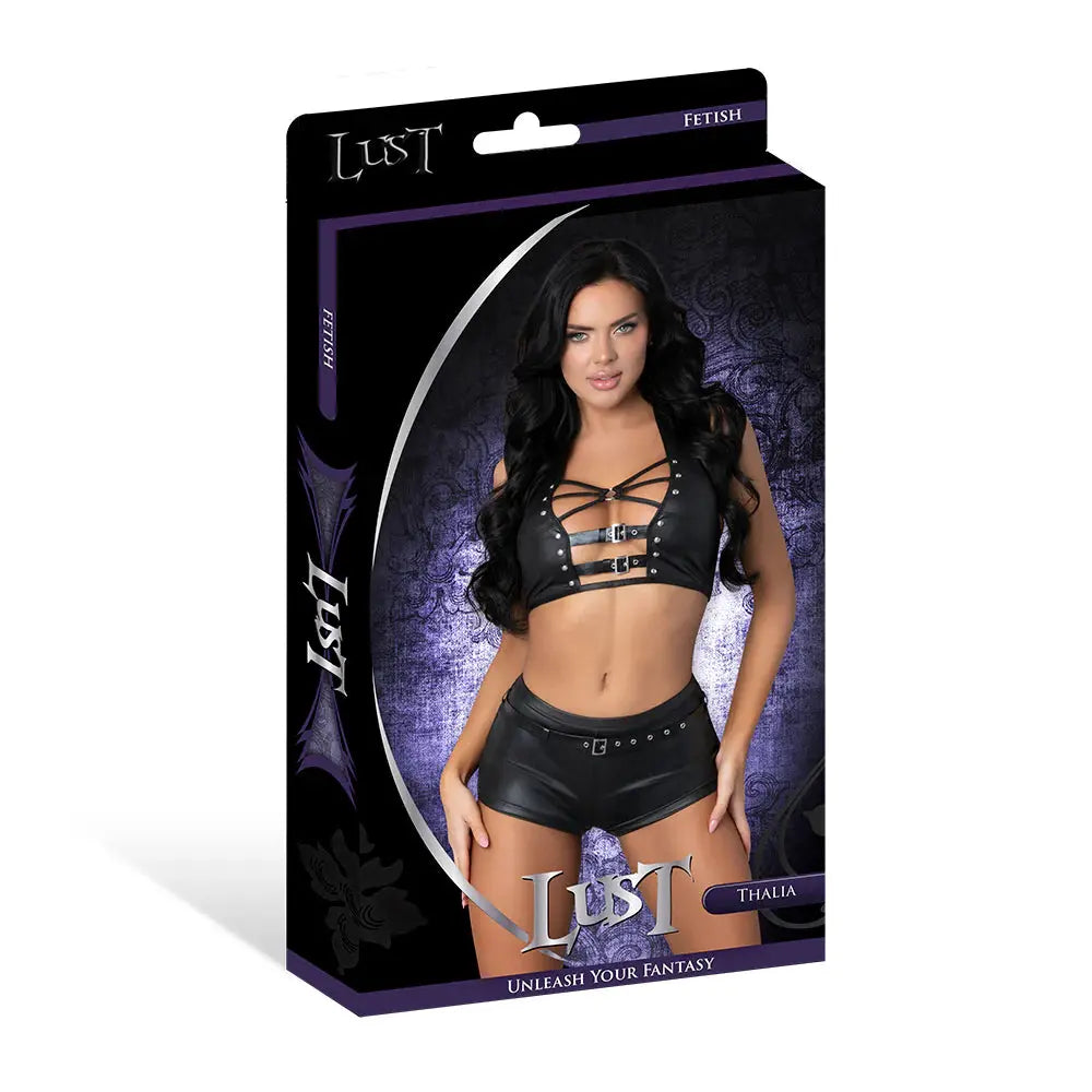 Thalia Black Bondage Outfit Faux Leather BDSM Lingerie S/M  Lingerie - Fetish Wear