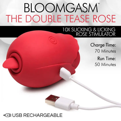 The Double Tease Rose Toy 10X Sucking and Licking Silicone Stimulator  Licking Vibrator