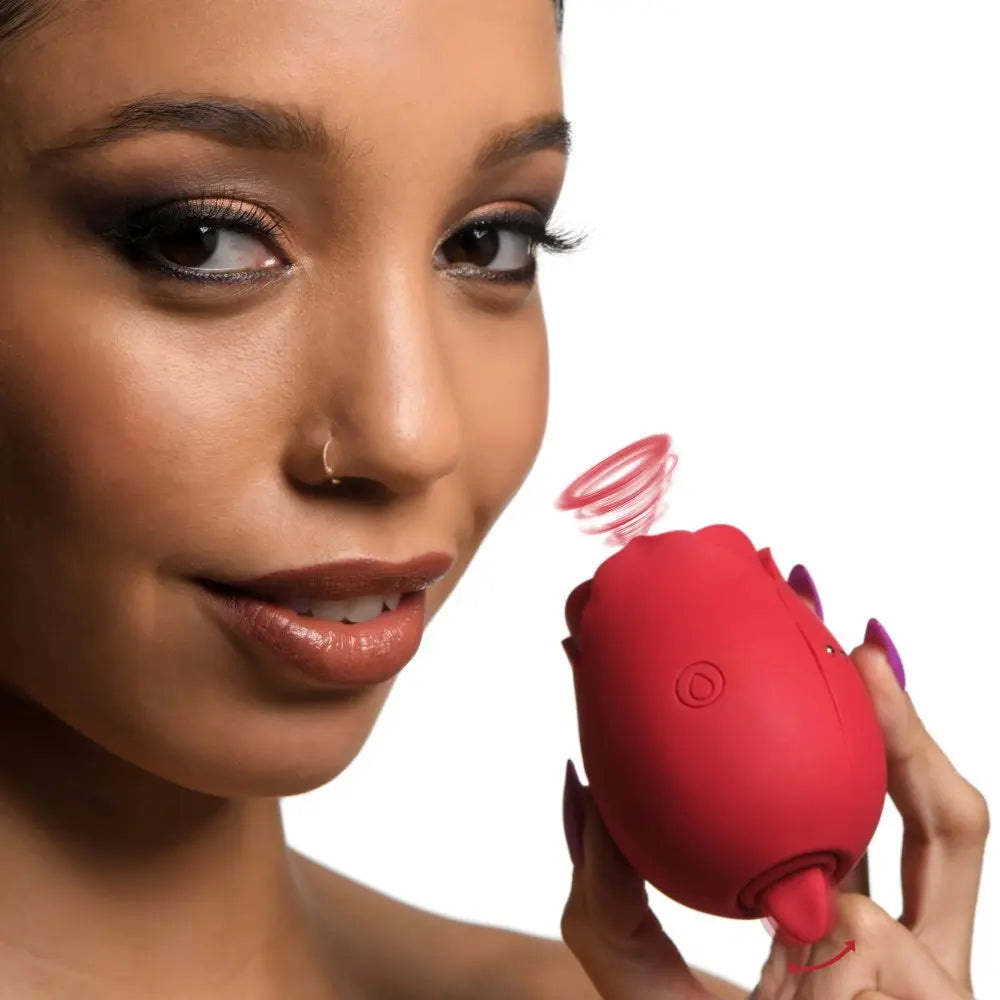 The Double Tease Rose Toy 10X Sucking and Licking Silicone Stimulator  Licking Vibrator