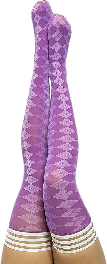 Thigh High Stockings Kixies Golf Collection Par 4 Argyle Thigh-High Purple Size C  Lingerie - Stockings & Leggings