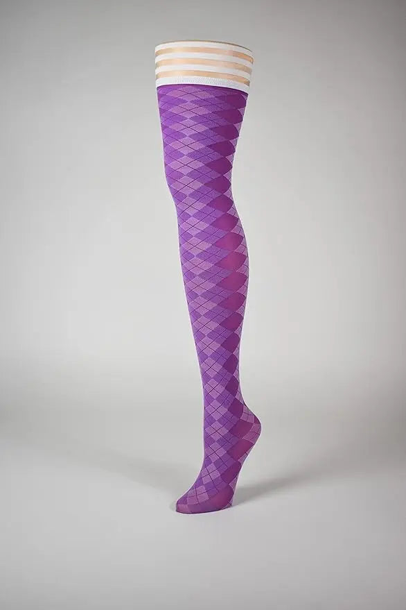 Thigh High Stockings Kixies Golf Collection Par 4 Argyle Thigh-High Purple Size C  Lingerie - Stockings & Leggings