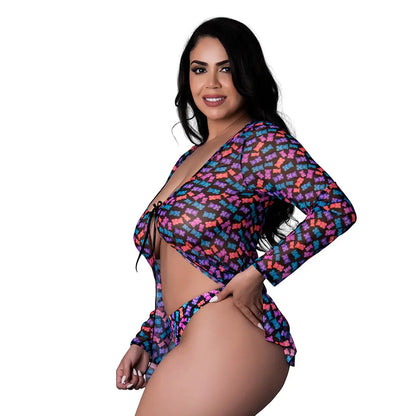 Tie Front Lounge Shirt and Thong Set Gummy Bears Queen Size  Lingerie - Club Wear