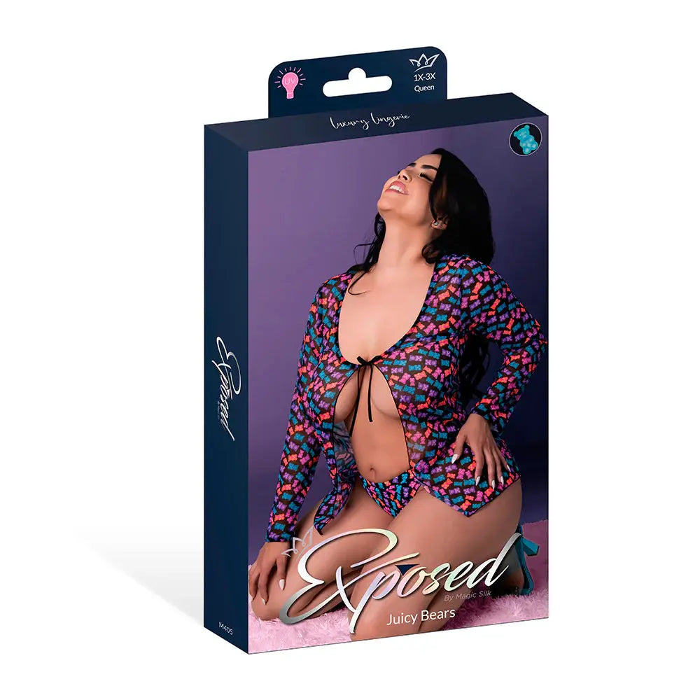 Tie Front Lounge Shirt and Thong Set Gummy Bears Queen Size  Lingerie - Club Wear