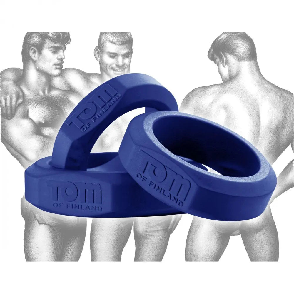 Tom of Finland 3 Piece Silicone Cock Ring Set - Blue  Cock Rings