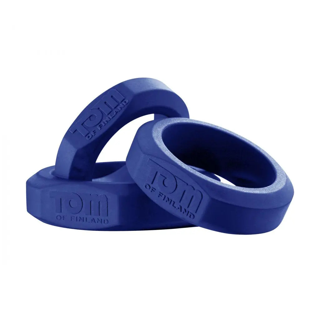 Tom of Finland 3 Piece Silicone Cock Ring Set - Blue  Cock Rings