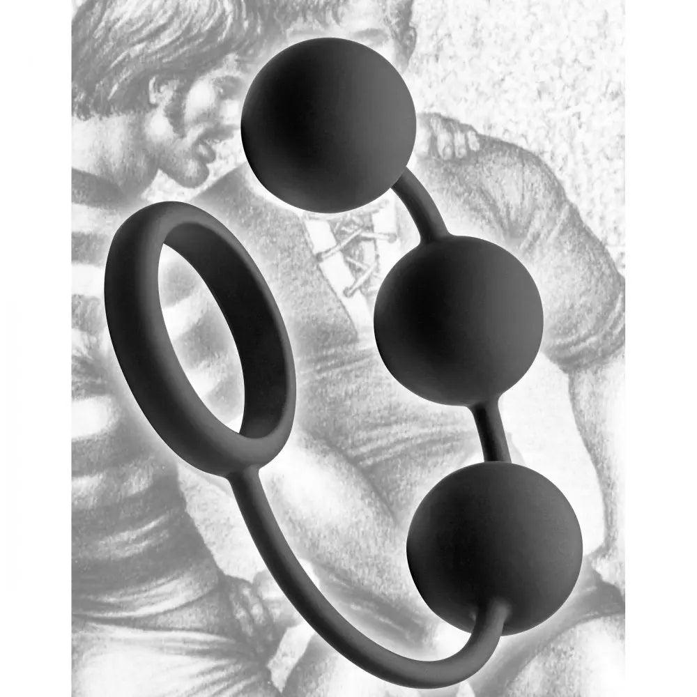 Tom of Finland Silicone Cock Ring with 3 Weighted Anal Beads  Silicone Toys