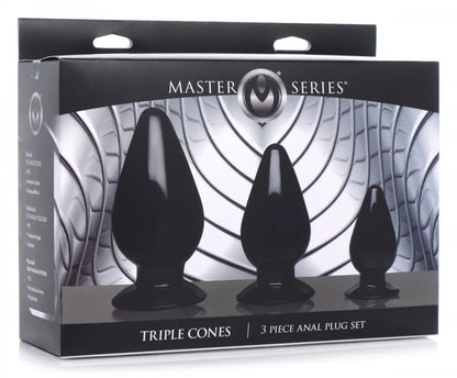 Triple Cones 3 Piece Anal Plug Set - Black Anal Training Kit  Anal Training