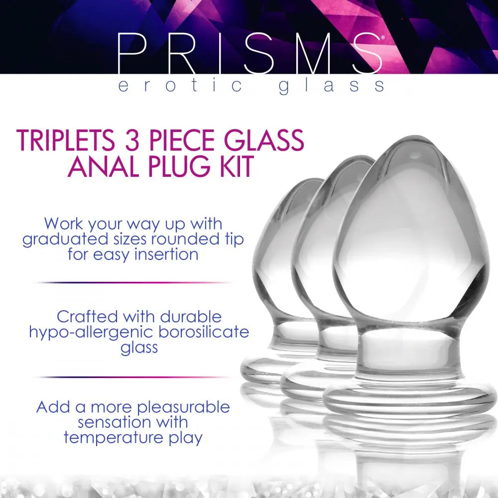 Triplets 3 Piece Glass Anal Training Kit Butt Plug Kit  Glass Anal Plug Sex Toy