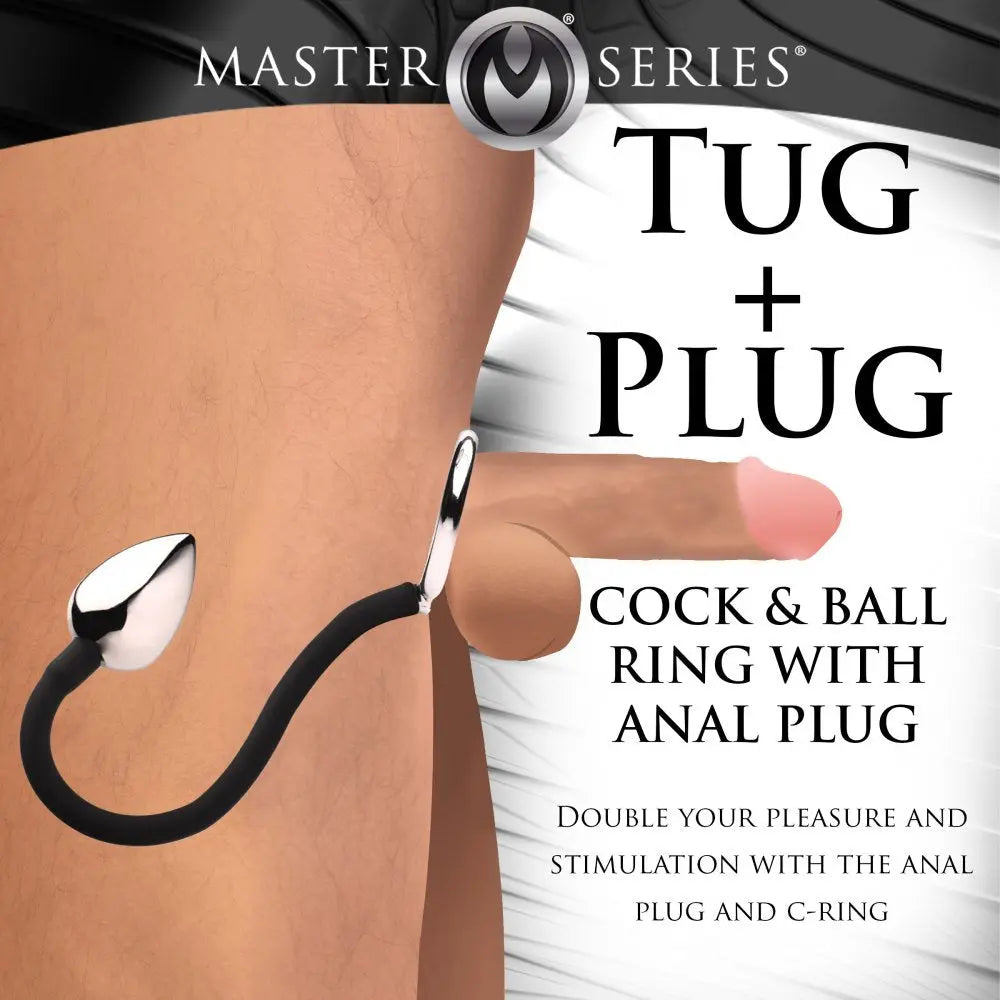 Tug and Plug Cock and Ball Ring with Anal Plug  Metal Toys