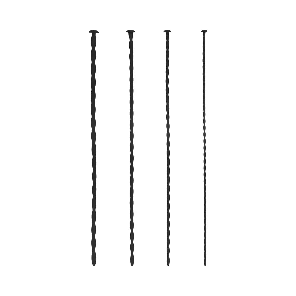 Urethral Sounding Beginner Silicone Sounds Spiral Screw Penis Plug Set Black 3 mm / 4 mm / 5 mm / 6 mm  Urethral Sound