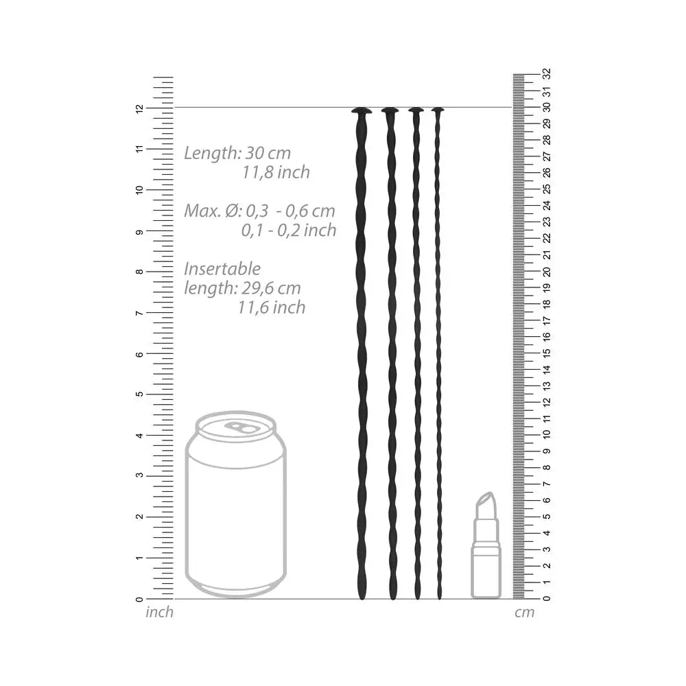 Urethral Sounding Beginner Silicone Sounds Spiral Screw Penis Plug Set Black 3 mm / 4 mm / 5 mm / 6 mm  Urethral Sound