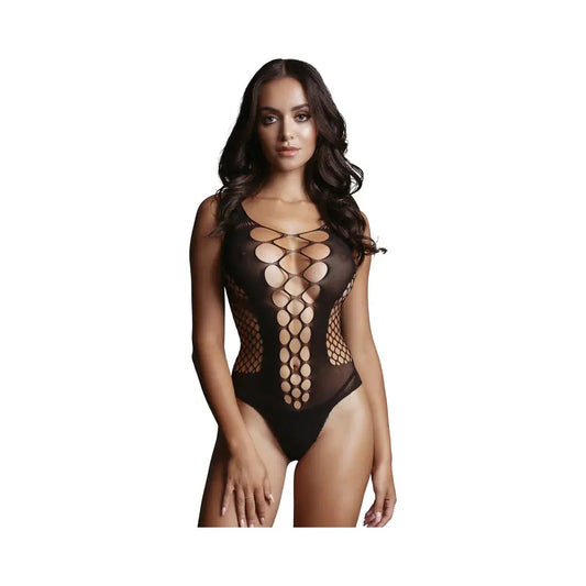 Valentines Day Lingerie Le Desir Contrast Fence Net Teddy Black O/S  Lingerie - Bra and Panty sets