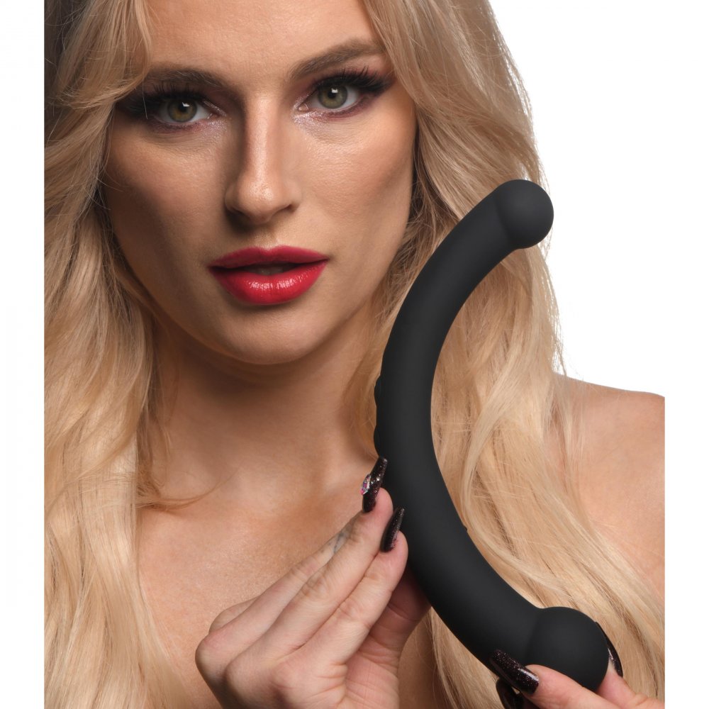 Vibra-Crescent Silicone Vibrating Dual-Ended Curved Anal Dildo - Black  Anal