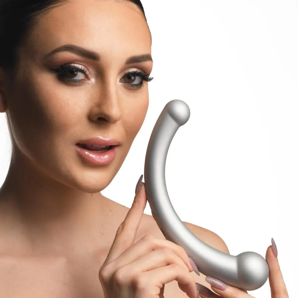 Vibra-Crescent Silicone Vibrating Dual-Ended Curved Anal Dildo - Silver  Anal