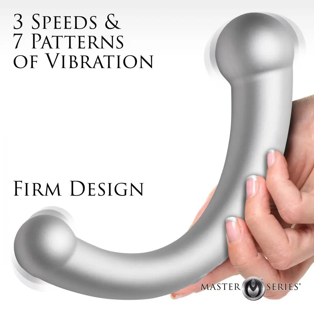 Vibra-Crescent Silicone Vibrating Dual-Ended Curved Anal Dildo - Silver  Anal