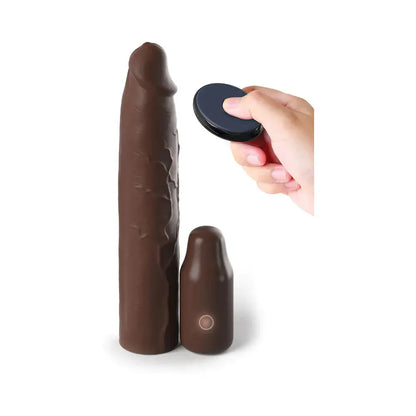 Vibrating Penis Sleeve Sex Toy 9 inch Silicone Penis Extender Brown Cock Sleeve  Penis Extenders and Sleeves