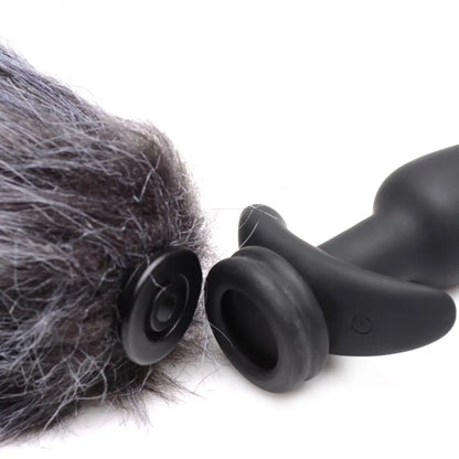Vibrating Silicone Anal Plug with 3 Animal Tail Butt Plug Attachments  BDSM Pet Play Anal Plug