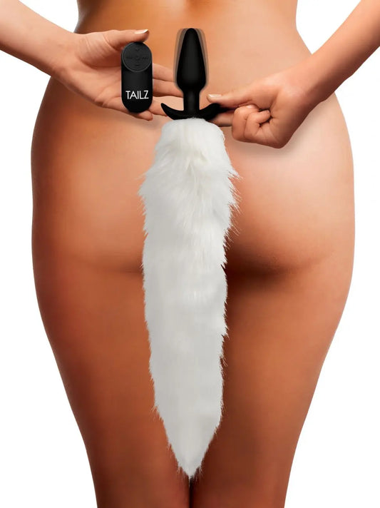 Vibrating Slender White Fox Tail Anal Plug  Anal