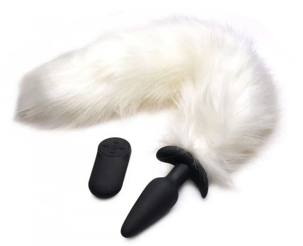 Vibrating Slender White Fox Tail Anal Plug  Anal