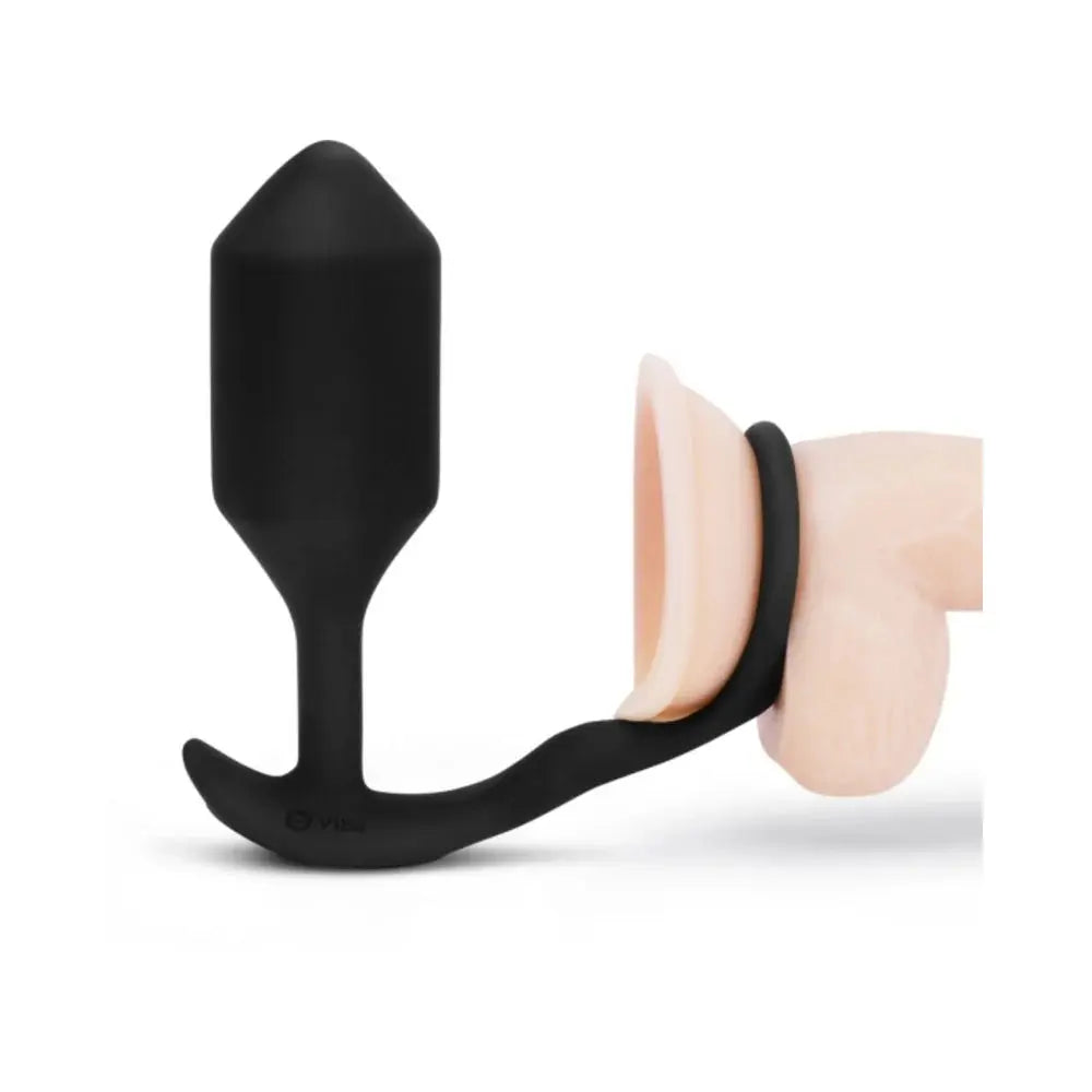 Vibrating Weighted Silicone Anal Plug with Cockring XL Black  Prostate Play