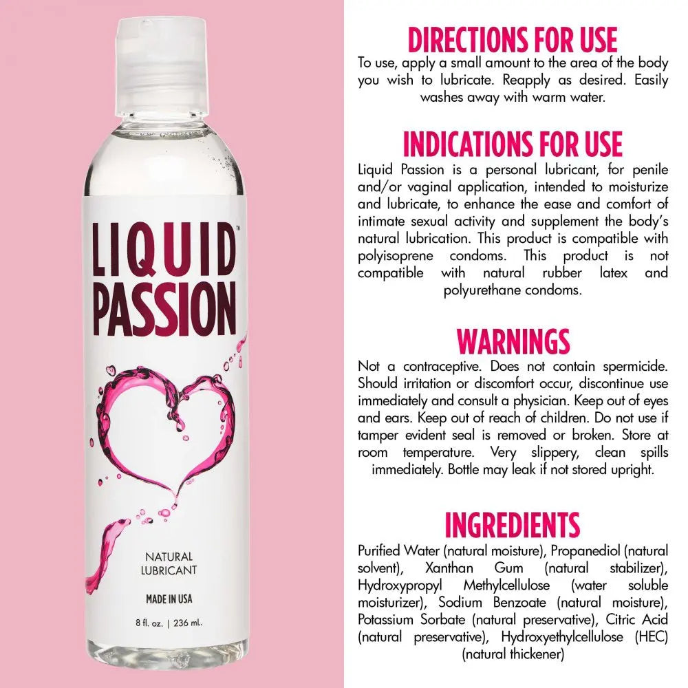 Water Based Lube Liquid Passion Natural Lubricant - 8oz  Lubes, Lotions and Accessories