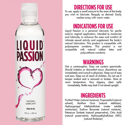 Water Based Lube Liquid Passion Natural Lubricant - 8oz  Lubes, Lotions and Accessories