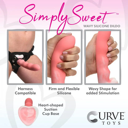 Wavy Silicone Pink and White Dildo Sex Toy Heart Suction Cup Dildo  Dildos