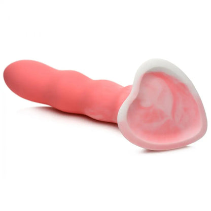 Wavy Silicone Pink and White Dildo Sex Toy Heart Suction Cup Dildo  Dildos