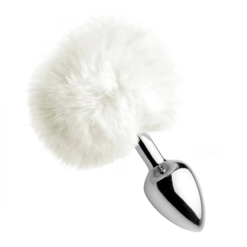 White Fluffy Metal Bunny Tail Anal Plug - Bunny Roleplay  BDSM Pet Play Anal Plug