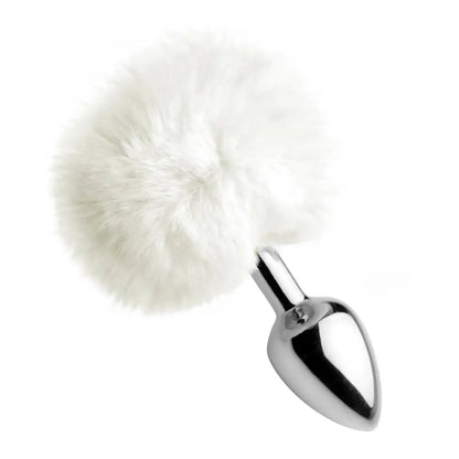 White Fluffy Metal Bunny Tail Anal Plug - Bunny Roleplay  BDSM Pet Play Anal Plug