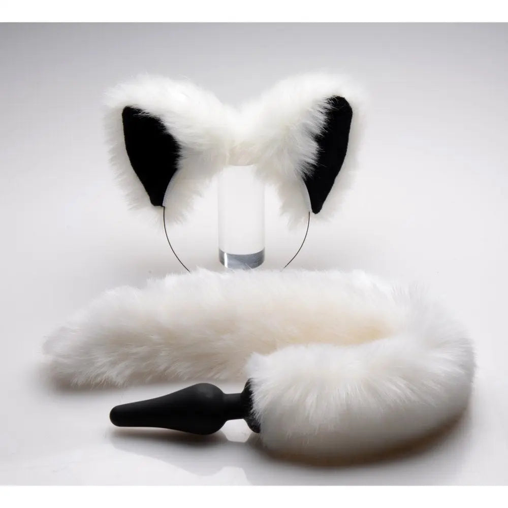 White Fox Tail Anal Plug and Ears Set  BDSM Pet Play
