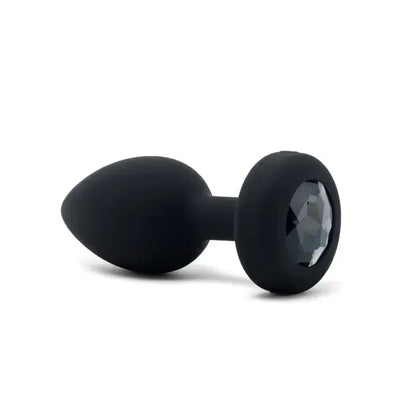 Wide Base Vibrating Jewel Butt Plug | M/L | BLACK  Vibrating Anal Sex Toy