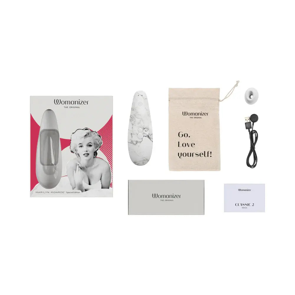 Womanizer Classic 2 Vibrator- Marilyn Monroe Special Edition - White Marble  Vibrators